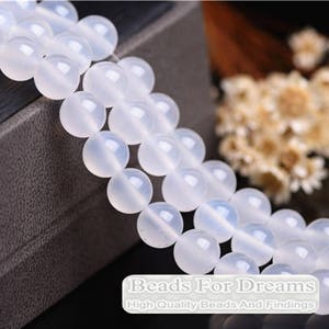 4mm-14mm Natural White Agate Beads, Smooth Round, 15.4 Inch Strand (GA09)