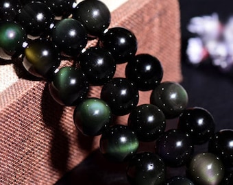 Grade AAA Natural Rainbow Black Obsidian Beads, Smooth Round 6mm-20mm, 15.4 Inch Strand (GO06)