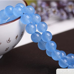 Natural Light Blue Jade Beads, Smooth Polished Round 4mm-14mm, 15.4 Inch Full Strand (GJ09)