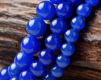 Natural Blue Jade Beads, Smooth Polished Round 4mm-12mm, 15.4 Inch Full Strand (GJ18)