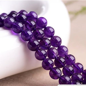 Grade A Natural Amethyst Beads,, Smooth Round 4mm-12mm, 15.4 Inch Strand GM07 image 1