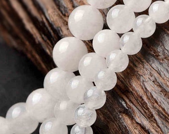 Natural White Jade Beads, Smooth Polished Round 4mm-12mm, 15.4 Inch Full Strand (GJ19)