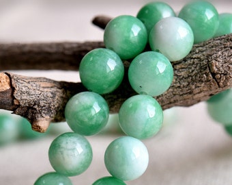 Natural Multi-Tones Green Jade Beads, Smooth Polished Round 6mm-12mm, 15.4 Inch Full Strand (GJ29)