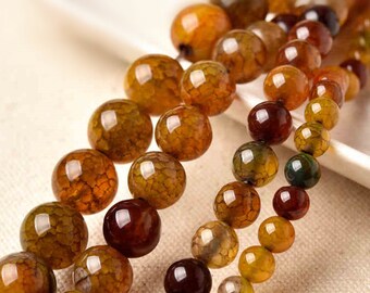 6mm-16mm Natural Dragon Agate Beads, Smooth Round, 15.4 Inch Strand (GA40)