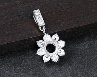 Pendentif Blank (6x6mm Round Blank) Plaqué Or Blanc Argent Sterling Zircon Pendentif Base Ronde Cabochon Pendentif Réglage P394B