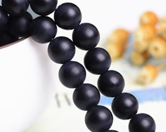 Natural Black Agate Beads, Matte Round 4mm-14mm, 15.4 Inch Strand (GA07)