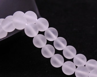 4mm-12mm Frosted Grade A Natural Clear Quartz Beads, Round, 15.4 Inch Strand (GW19)