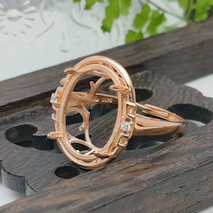 Ring Blank (13x18mm Oval Blank) Adjustable Ring Setting Rose Gold Plated 925 Silver Zircon Ring Base R1441B