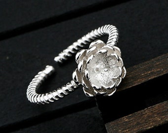 Verstelbare ring blanco voor 6 mm ronde kralen / parels wit verguld 925 zilveren ring basis lotus vorm ring instelling R1431B