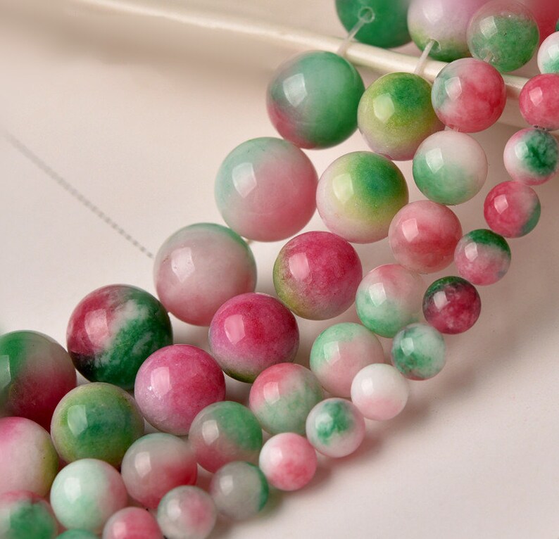 Natural Watermelon Color Jade Beads Multitones Green Pink Etsy