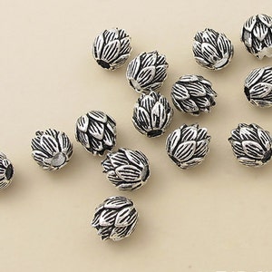 4pcs 8mm Thai Sterling Silver Beads, Carved Lotus Shape, Solid 925 Silver Bead Spacers S048T image 2