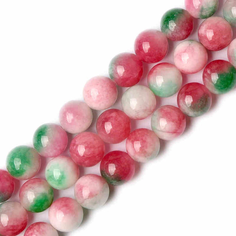 Natural Watermelon Color Jade Beads Multitones Green Pink Etsy