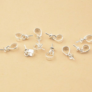 Sterling Silver Bails Top Cup Drilled Pin, 925 Silver Pendant Bails For Half-drilled Beads, 3mm or 4mm PB01S image 1