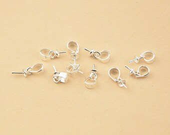 Sterling Silver Bails Top Cup Drilled Pin, 925 Silver Pendant Bails For Half-drilled Beads, 3mm or 4mm (PB01S)