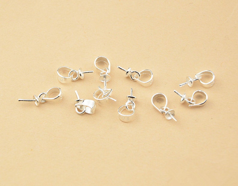 Sterling Silver Bails Top Cup Drilled Pin, 925 Silver Pendant Bails For Half-drilled Beads, 3mm or 4mm PB01S image 1