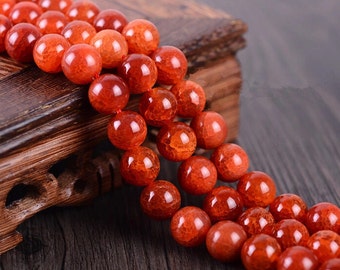 Grade A Natural Red Crackle Agate Beads, Smooth Round 6mm-14mm, 15.4 Inch Strand (GA16)