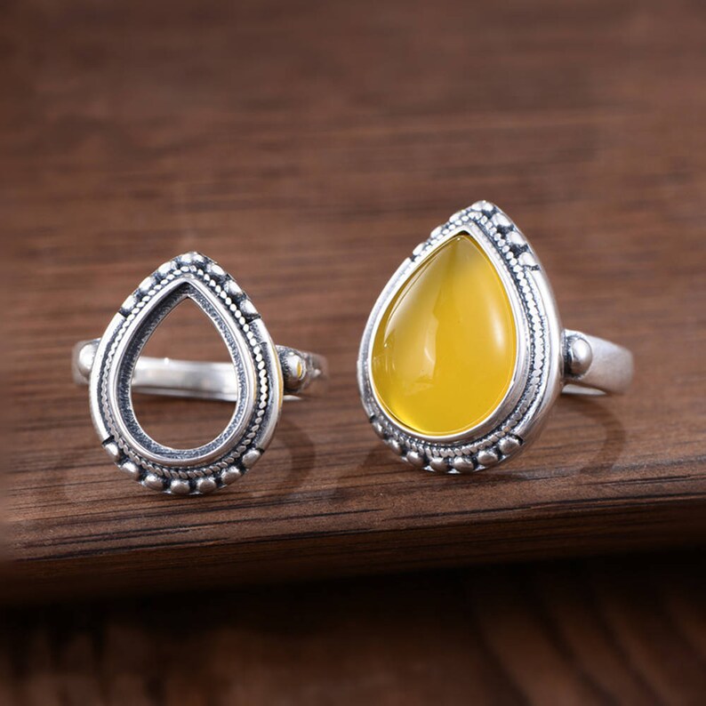 Adjustable Thai Sterling Silver Ring Base Oval Cabochon Ring Setting R882B Ring Blank 10x13.8mm12x16mm Teardrop Blank