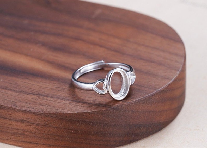 Adjustable Sterling Silver Ring Base Long-Lasting White Gold Plated 925 Silver Ring Setting R957B Ring Blank 6x9mm Oval Blank