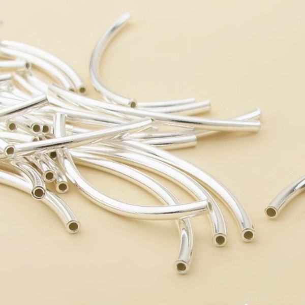 10pcs Sterling Silver Curved Tube Bead, 925 Silver Spacer Bead, 9 sizes to choose (T001S)