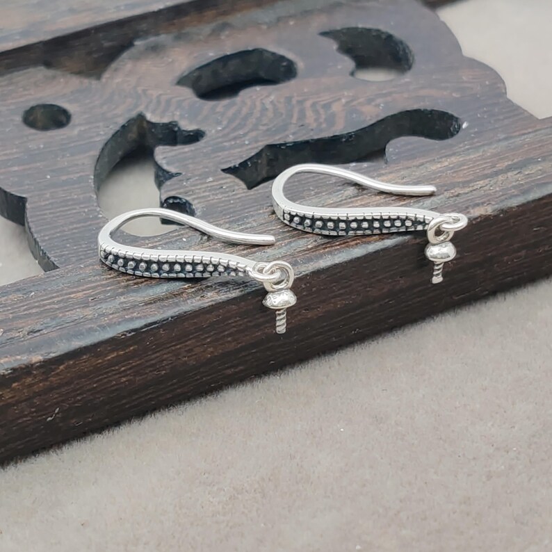 Solid 925 Silver Earring Settings for 4-8mm Round Beads Thai Sterling Silver Earring Components E195B image 3