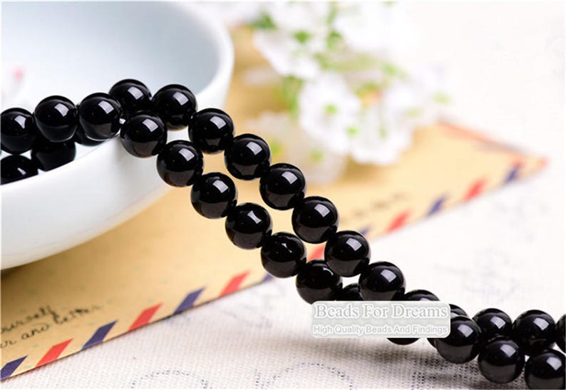 2mm-20mm Natural Black Agate Beads, Smooth Round, 15.4 Inch Strand GA06 image 2