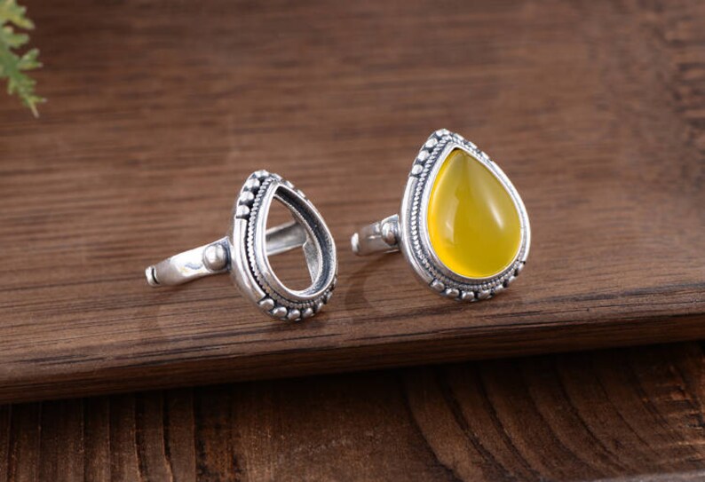 Adjustable Thai Sterling Silver Ring Base Oval Cabochon Ring Setting R882B Ring Blank 10x13.8mm12x16mm Teardrop Blank