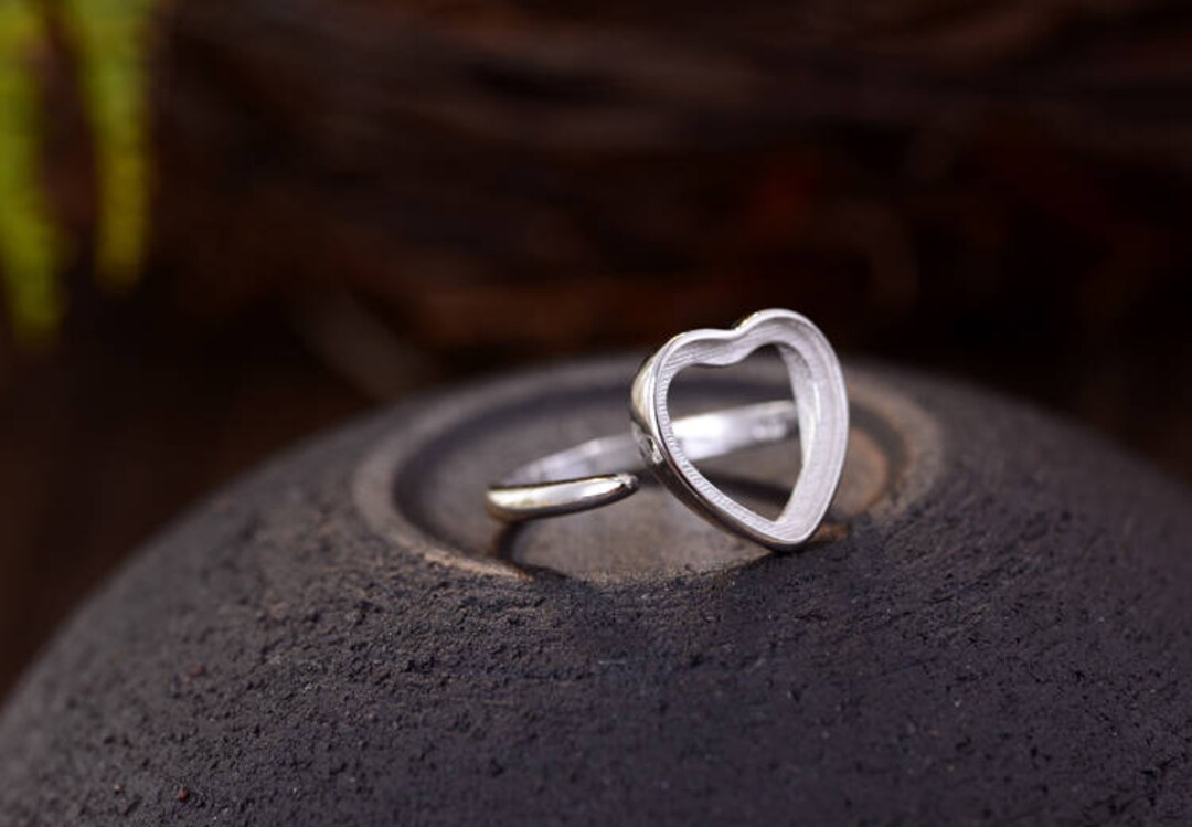 Ring Blank 12x11mm Heart Blank Adjustable Sterling Silver Ring Setting ...