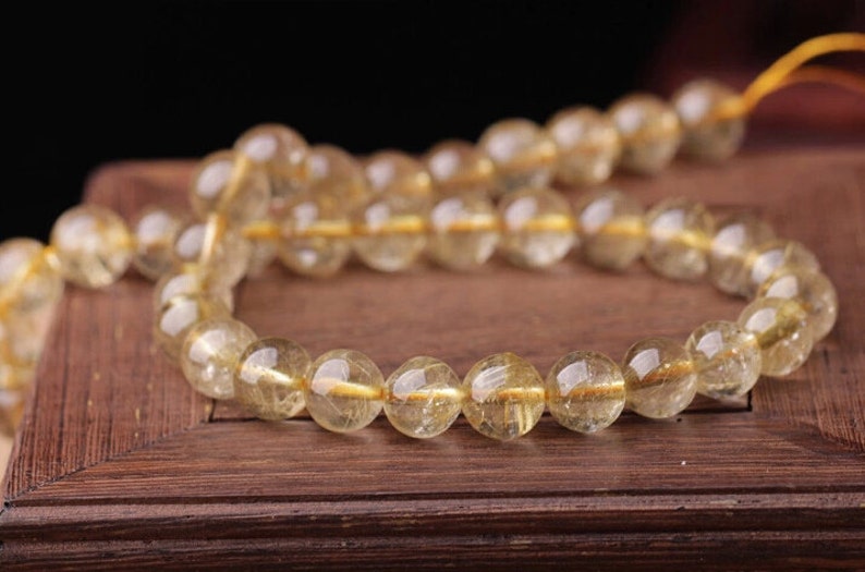 PROMOTION 5mm-8mm Natural Gold Rutilated Quartz Beads, Smooth Round, 15.4 Inch Strand GF20 image 4