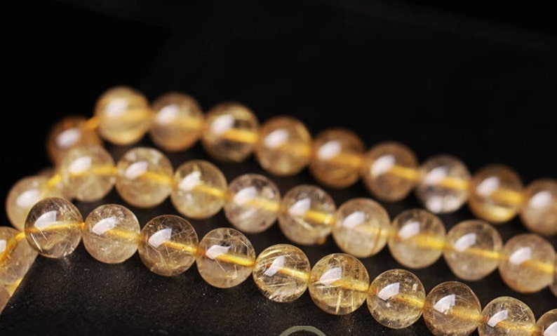 PROMOTION 5mm-8mm Natural Gold Rutilated Quartz Beads, Smooth Round, 15.4 Inch Strand GF20 image 5