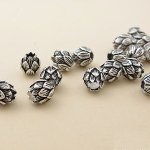 4pcs 8mm Thai Sterling Silver Beads, Carved Lotus Shape, Solid 925 Silver Bead Spacers S048T image 4