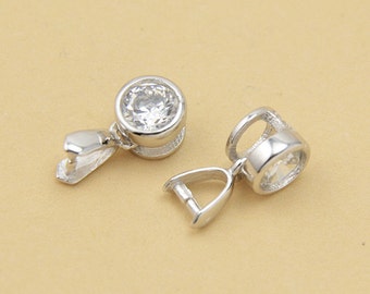 2 unids plata esterlina Zircon Pinch Bails, 925 plata Zircon colgantes, 4 mm * 12 mm (PB12S)