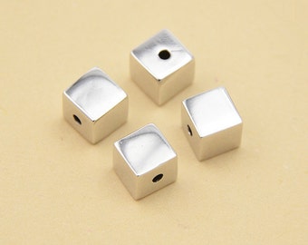 2pcs 925 Sterling Silver 6mm Cube Spacer Beads, 925 Solid Silver Cube Bead Spacer (S001S)