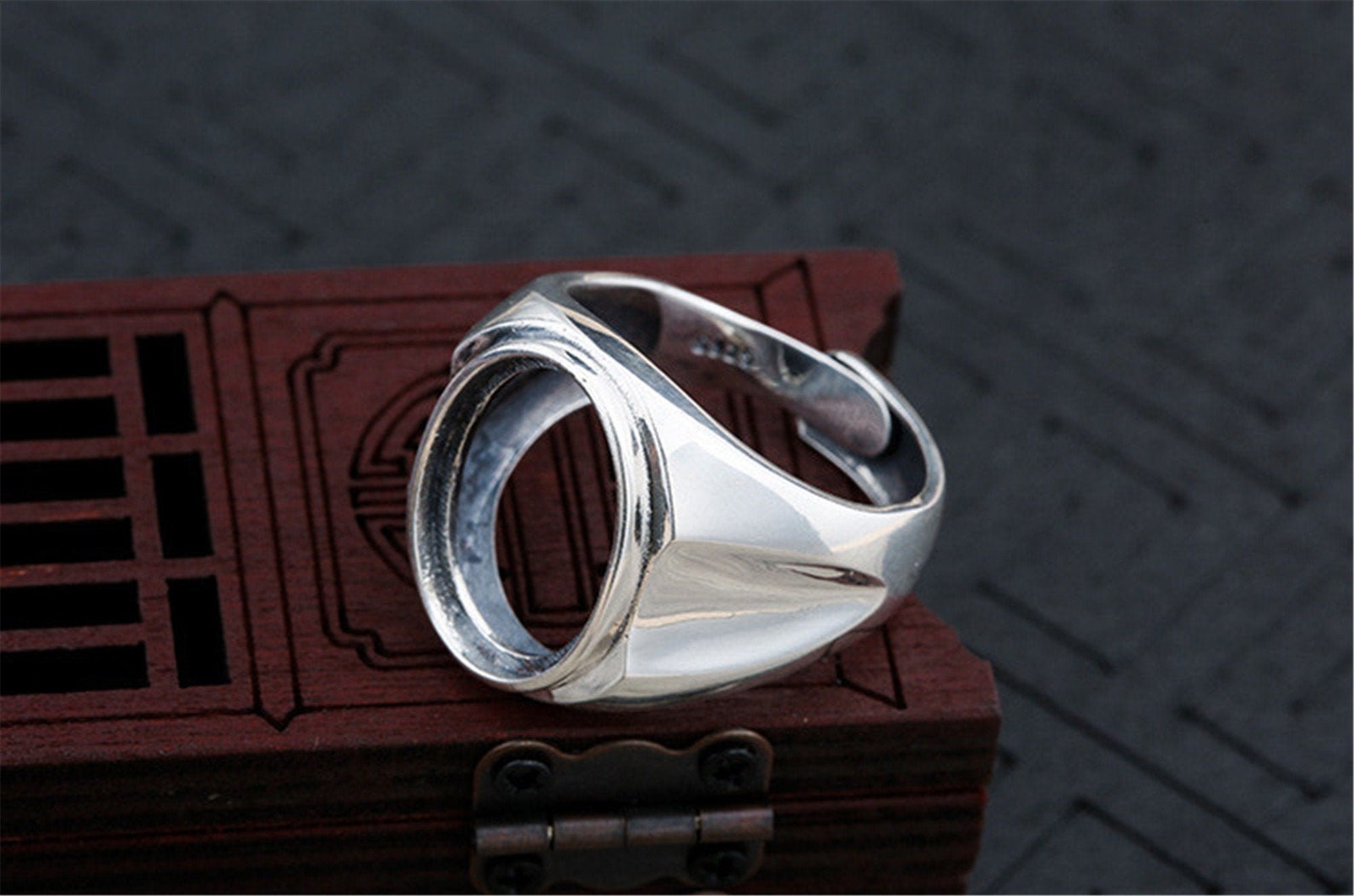 Men's Ring Blank 13.5x18mm Oval Blank Adjustable 925 Etsy