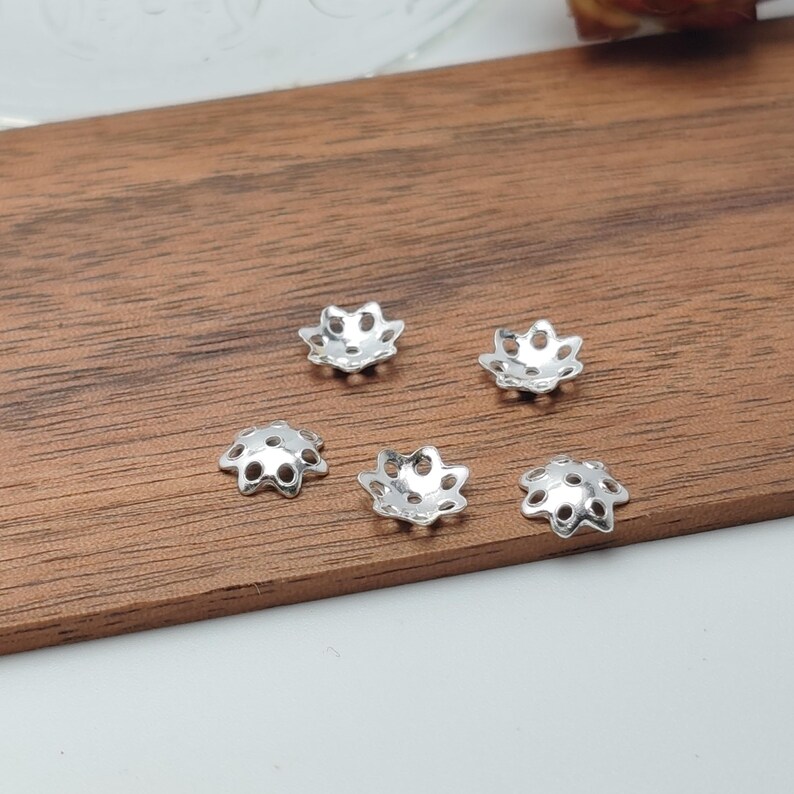 10pcs Sterling Silver Bead Caps, Openwork 925 Silver Bead Caps 4mm 5mm 6mm 8mm (B001C) image 2