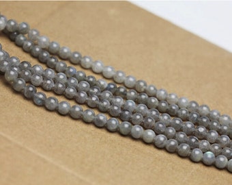 6mm-8mm Natural Grey Moonstone Beads, Natural Labradorite Beads, Smooth Round, 15.7 Inch Strand (GN45)