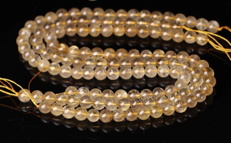 PROMOTION 5mm-8mm Natural Gold Rutilated Quartz Beads, Smooth Round, 15.4 Inch Strand GF20 image 3