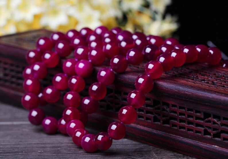 10mm Natural Rose Red Agate Beads, Smooth Round, 15.4 Inch Strand GA36 image 2