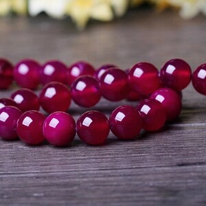 10mm Natural Rose Red Agate Beads, Smooth Round, 15.4 Inch Strand GA36 image 3