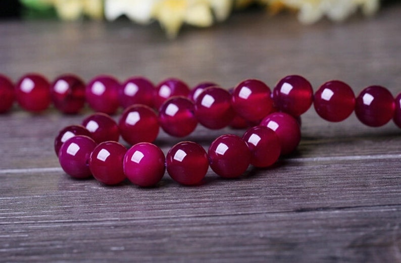 10mm Natural Rose Red Agate Beads, Smooth Round, 15.4 Inch Strand GA36 image 3