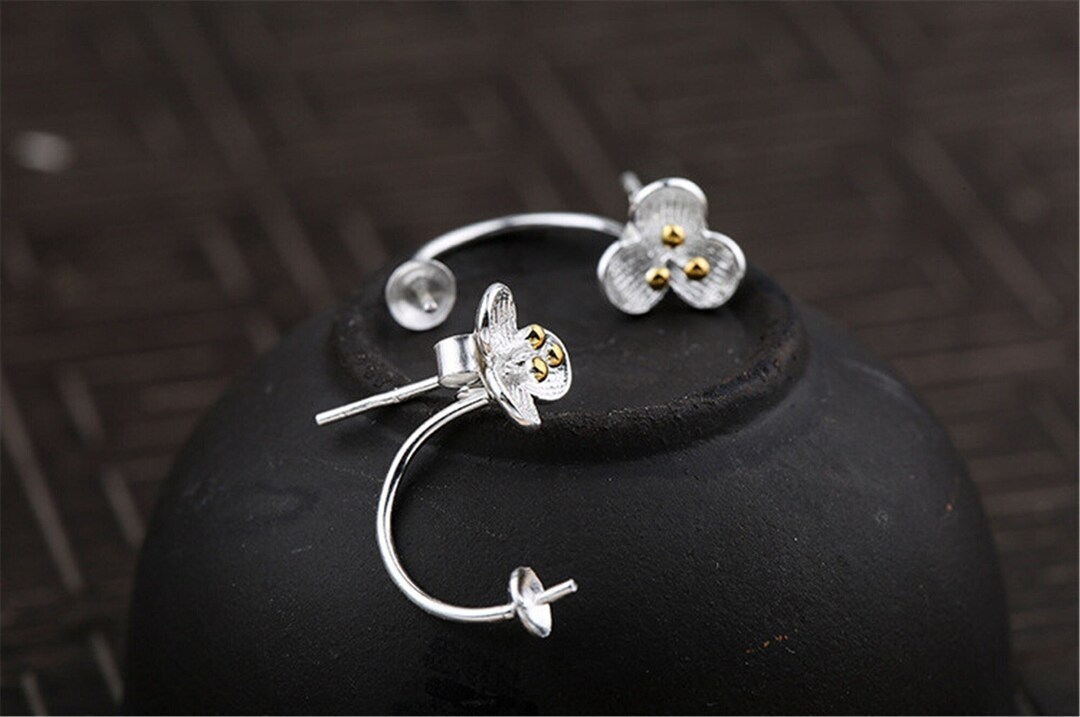 Sterling Silver Earring Settings for 610mm Round Beads White Gold