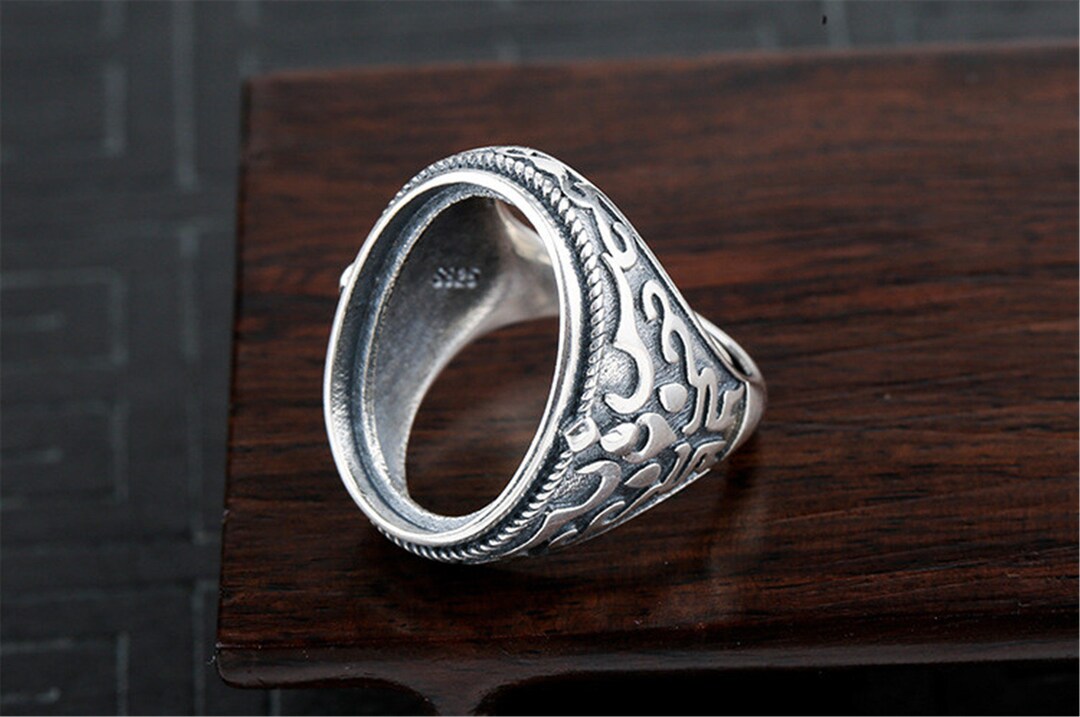 Men's Ring Blank 16x21mm Oval Blank Adjustable Thai Sterling Silver