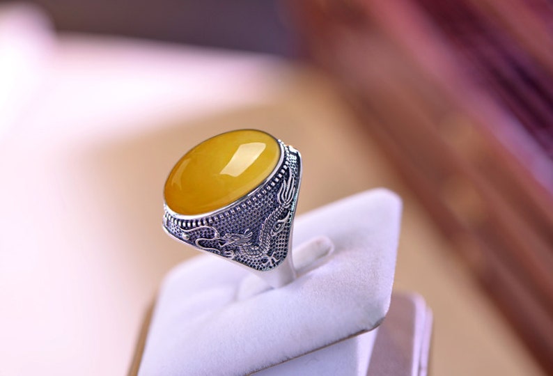 Adjustable Thai Sterling Silver Men/'s Ring Blank Cabochon Ring Setting with Dragon Carved R145B 15x20mm Oval Blank
