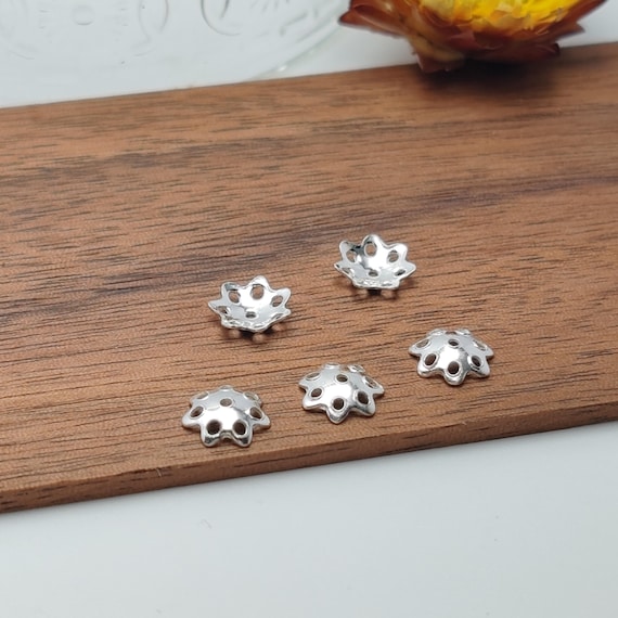 10pcs Sterling Silver Bead Caps, Openwork 925 Silver Bead Caps 4mm 5mm 6mm 8mm (B001C)