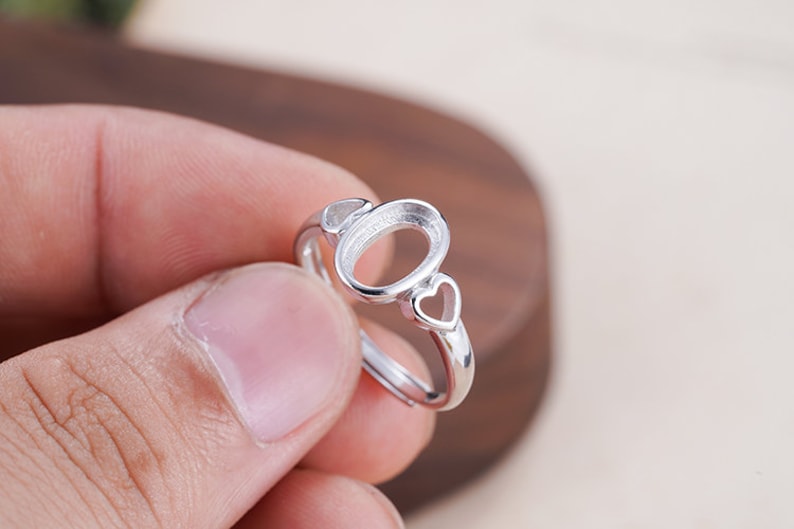 Adjustable Sterling Silver Ring Base Long-Lasting White Gold Plated 925 Silver Ring Setting R957B Ring Blank 6x9mm Oval Blank