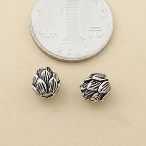 4pcs 8mm Thai Sterling Silver Beads, Carved Lotus Shape, Solid 925 Silver Bead Spacers S048T image 5