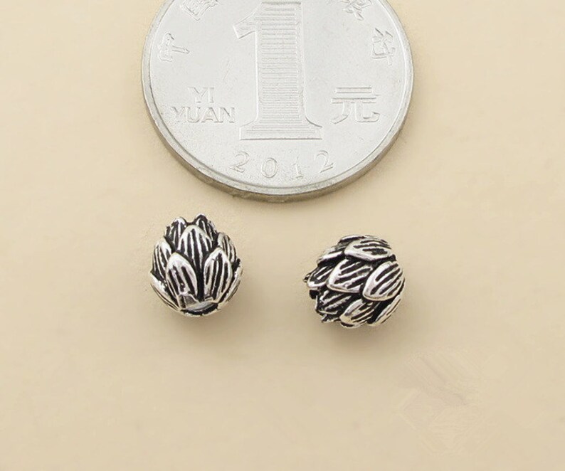 4pcs 8mm Thai Sterling Silver Beads, Carved Lotus Shape, Solid 925 Silver Bead Spacers S048T image 5