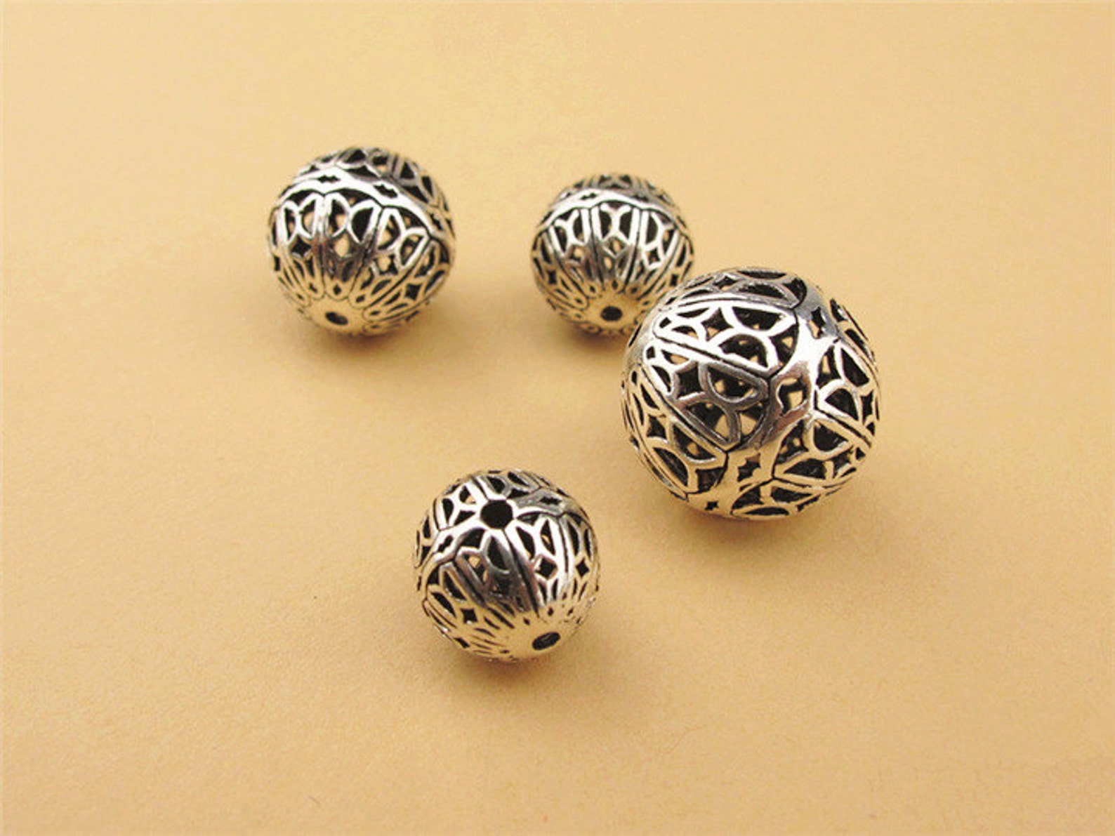 2pcs Thai Sterling Silver Filigree Beads 925 Silver Multi Etsy