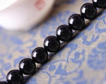 Perles de tourmaline noire naturelle de 4 mm à 14 mm, ronde lisse, brin de 15,7 pouces (GT33)