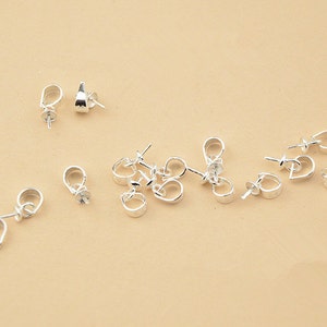 Sterling Silver Bails Top Cup Drilled Pin, 925 Silver Pendant Bails For Half-drilled Beads, 3mm or 4mm PB01S image 2