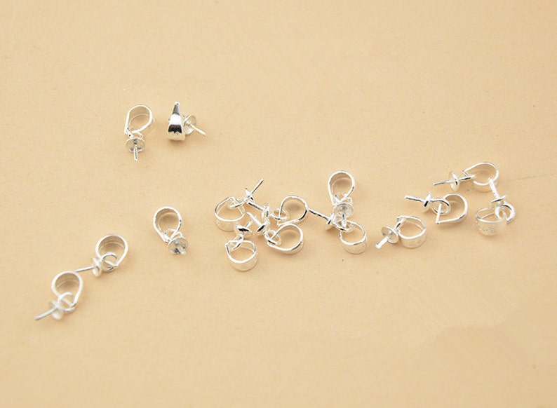 Sterling Silver Bails Top Cup Drilled Pin, 925 Silver Pendant Bails For Half-drilled Beads, 3mm or 4mm PB01S image 2